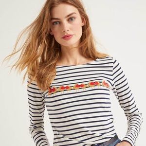 Boden size 8 Breton stripe tee with glitter birds